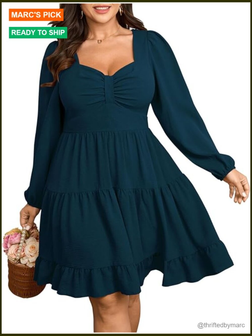Plus Size A-Line Cocktail Dress Sweetheart Long Sleeve Mini Boho Flowy